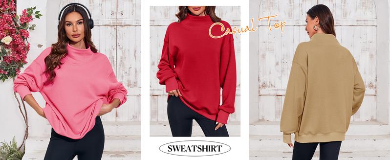 FISOEW Women's Oversized Turtleneck Sweatshirt Long Sleeve Pullover Casual Tops Womenswear Hoodie FallFreshness TikTokShopBlackFriday TikTokShopCyberMonday