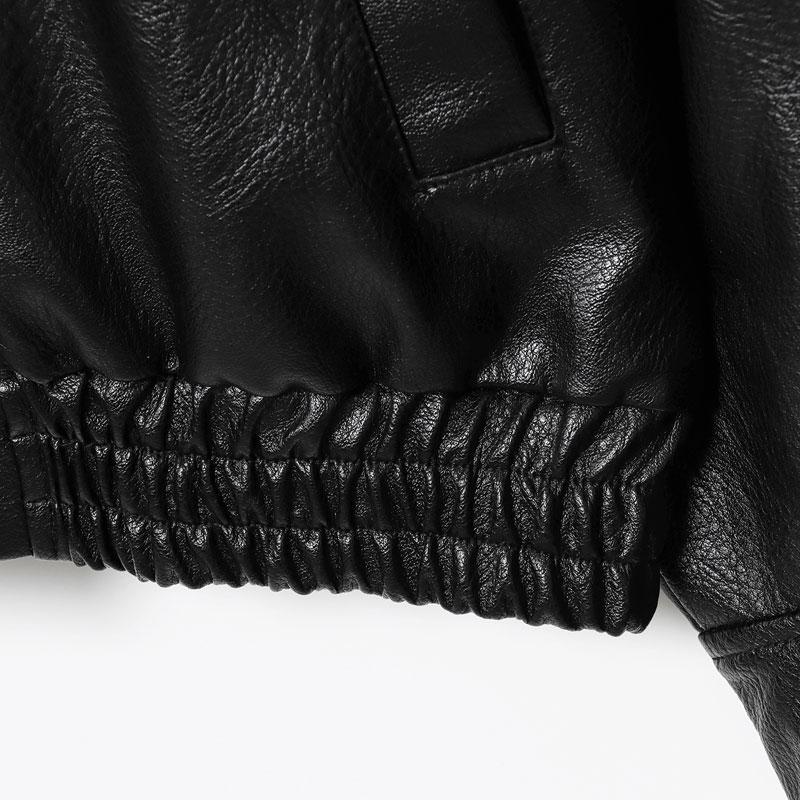 Black Faux Leather Jacket Stand Collar Oversized Moto Biker Jacket Elastic Hem Streetwear Casual Long Sleeve Waterproof Windproof Outerwear for Spring & Fall Ladies Clothes for Daily Wear - Coats active woman overcoat  line  dress slim-fitting style knit