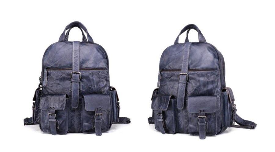 Color&nbsp;Blue Display of Woosir Backpack Vintage Genuine Leather