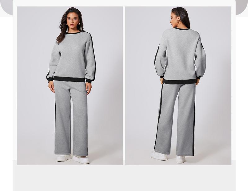 Aleumdr Women's 2 Piece Outfit Fleece Sweatsuit Casual Lounge Matching Sets Crewneck Loose Fit Cozy Sweatshirt & Straight Leg Sweatpants Womenswear Outdoorfun Clothes Chic