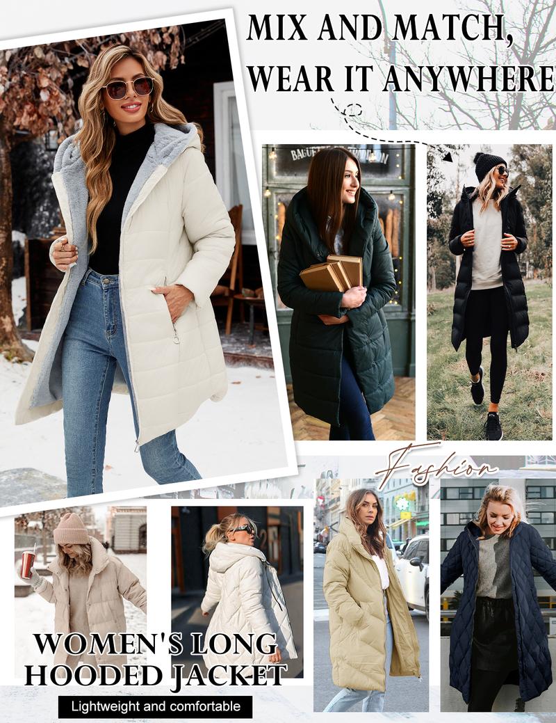 Women's Winter Windproof Warm Slim Fit Down Jacket - Waterproof Long Ski Coat for Commuting