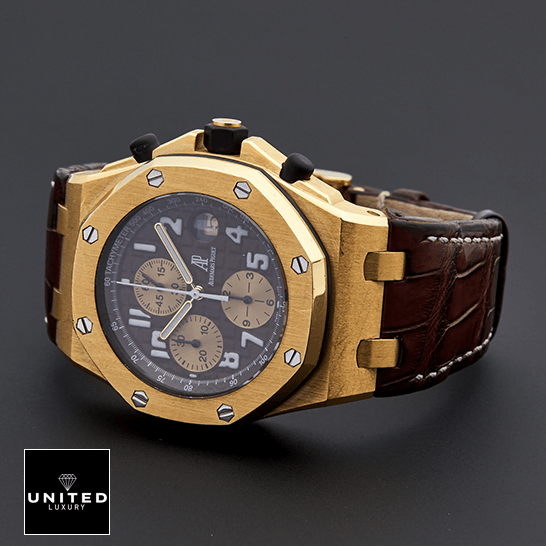 Audemars Piguet Royal Oak Leather Brown Bracelet Replica grey background