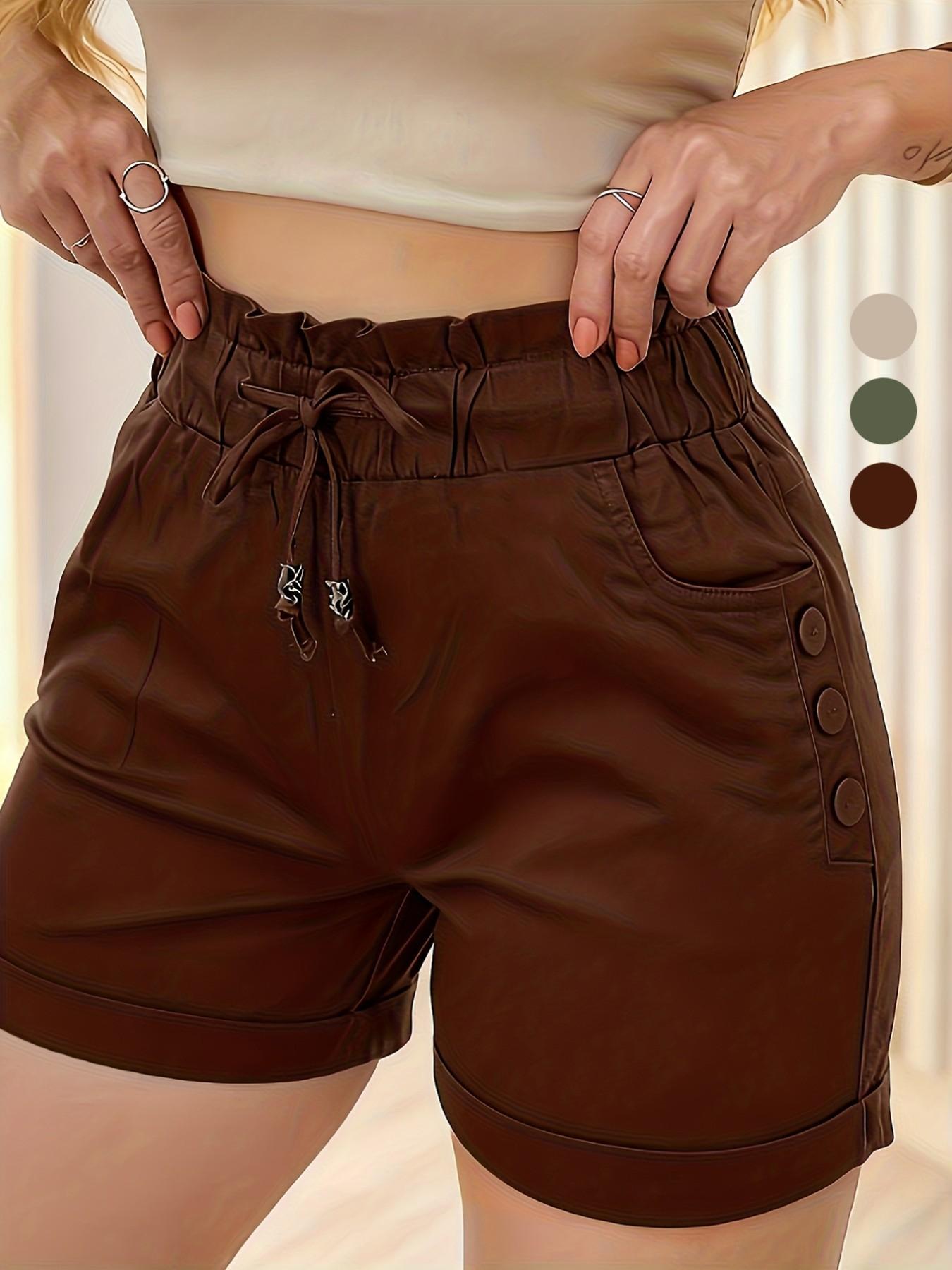 Women's Solid Button Pocket Cargo Fitted Shorts, Casual Elastic Waist Shorts for Summer, Ladies Bottoms for Daily Wear, Womenswear