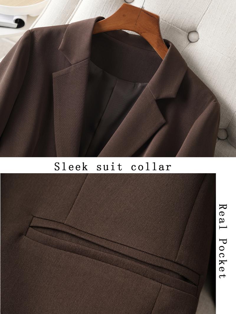 Elegant Women's Blazer Jacket, Fitted Woven Fabric, Long Sleeve Plain Design, Perfect for Office & Spring Autumn Wear