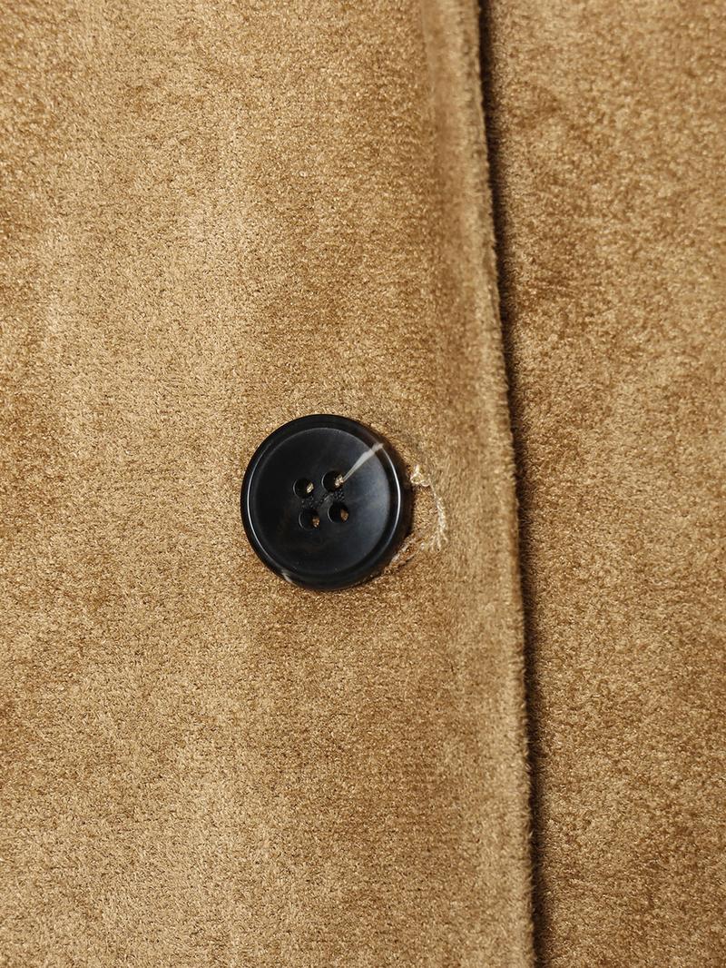 Women's Vintage Suede Jacket Coat, Faux Fur Trimmed Collar Cuffs and Button Design, Slim Fit Fall Winter Fashion Outerwear