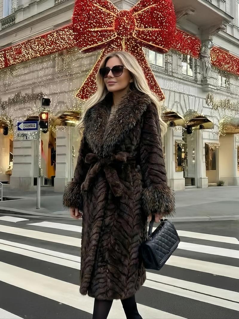 Women's Faux Fur Coat, Winter Fashionable Long Sleeve Jacket, Casual Warm Outerwear, Stylish Women's Clothing for Daily Wear