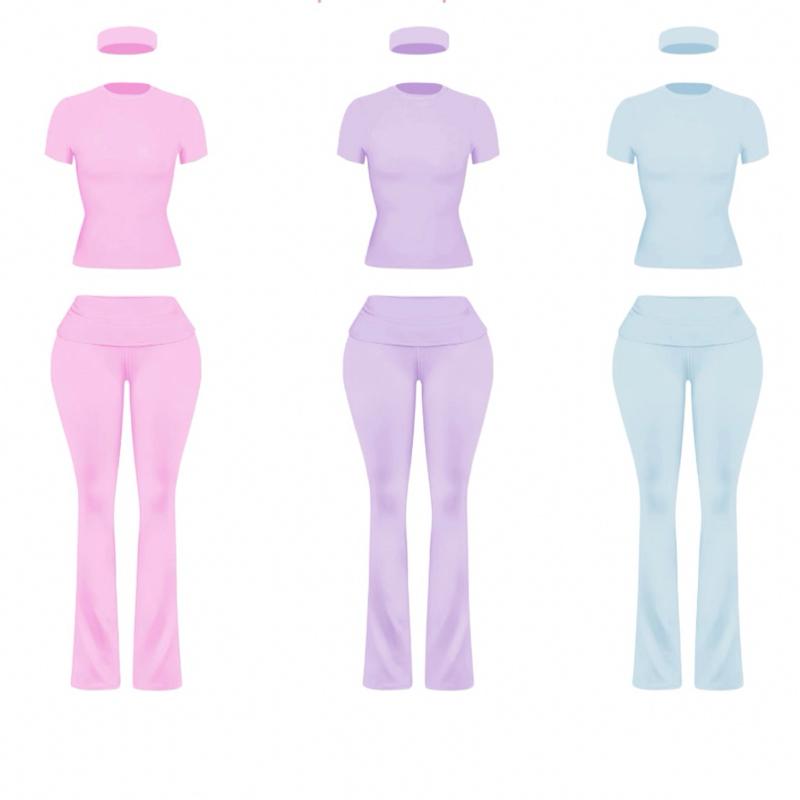 Women’s Soft Fold Over Set With Headband 3 Piece Set 2 Piece Set Slim Fit Loungewear Matching Set two