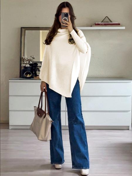 Women's Plain Loose Elegant Fashion Sweater Shawl, Fall & Winter Moderate Fabric Knit Wrap, Stylish Versatile Accessory for Ladies