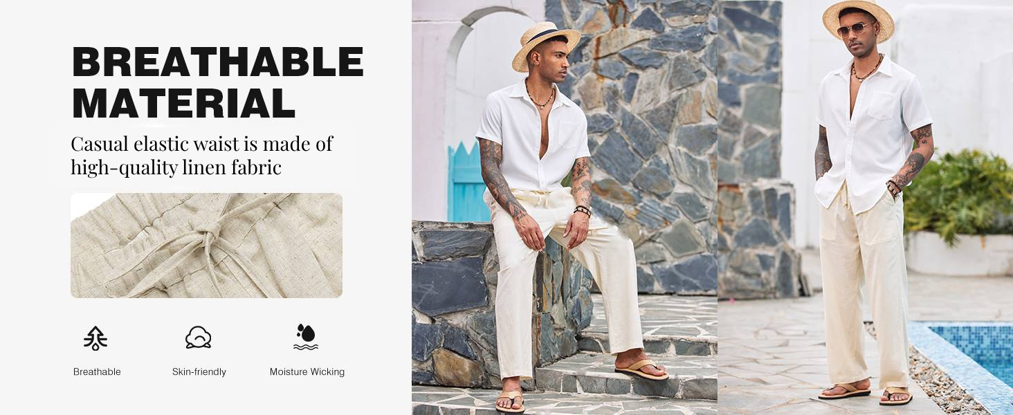 COOFANDY Mens Linen Loose Pant