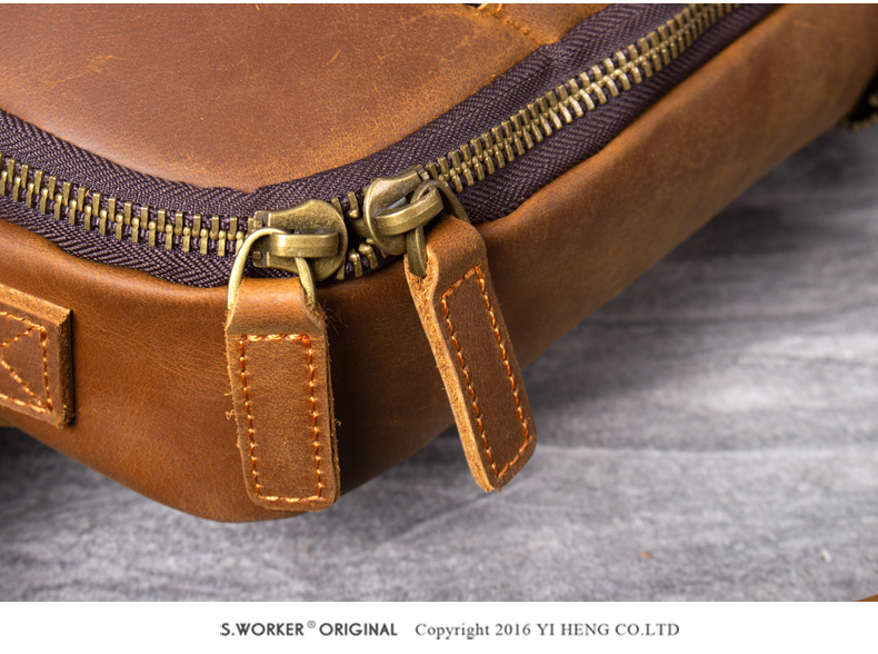 Zipper Display Color Brown of Leather Backpack