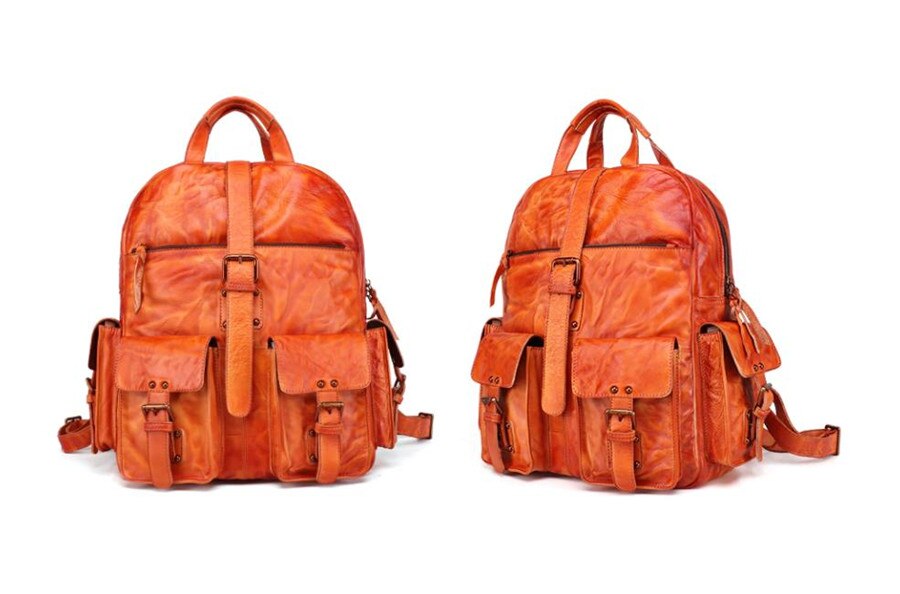 Color&nbsp;Yellow Brown Display of Woosir Backpack Vintage Genuine Leather