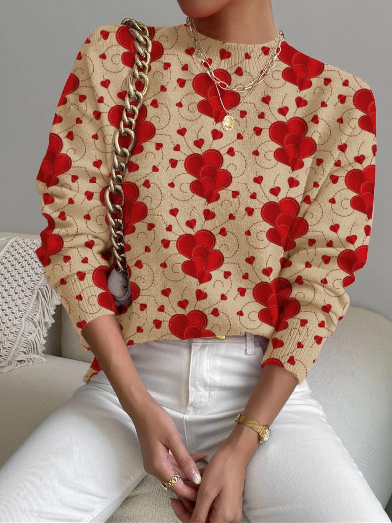 Women's Colorful Geometric Pattern Stand Collar Sweater, Fall Winter Casual Long Sleeve Knitwear, Comfortable Warm Daily Wear