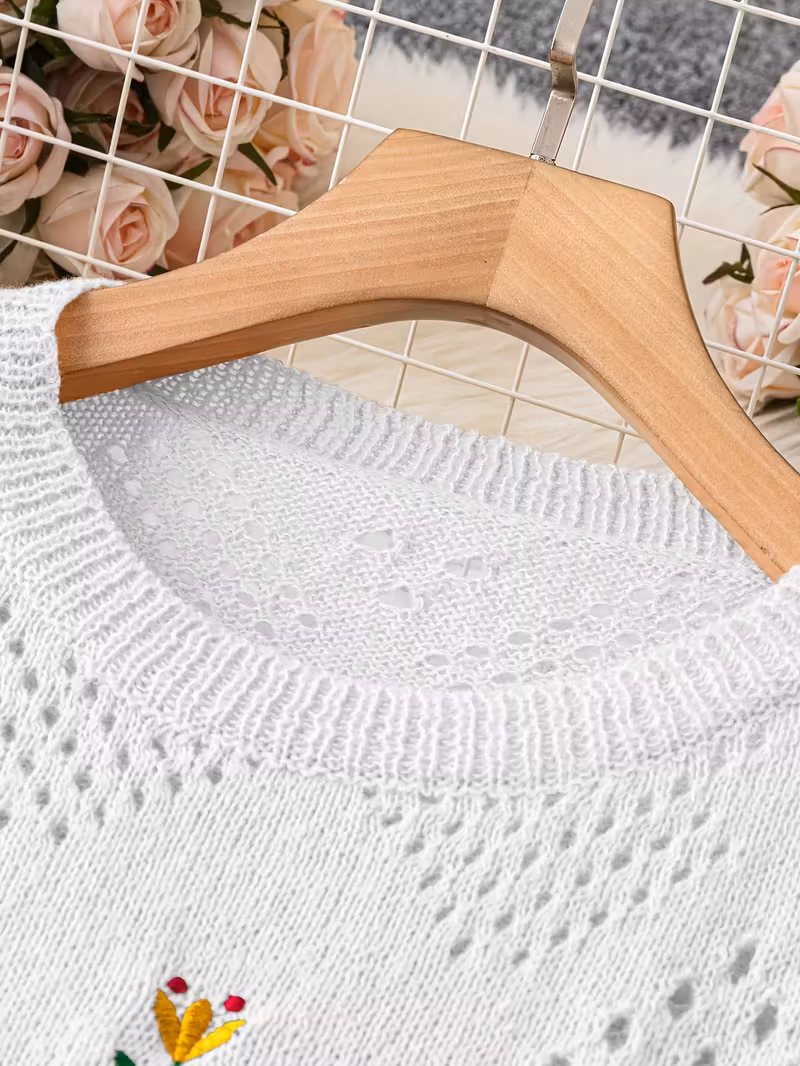 plus size floral embroidery sweater casual cut out long sleeve crew neck sweater for spring womens plus size clothing Product details 7