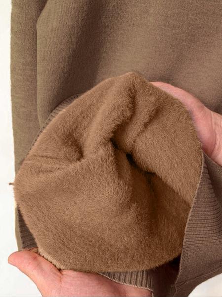 Women's Solid Thermal Lined Drop Shoulder High Neck Sweater, Casual Solid Long Sleeve Jumper For Daily Outdoor Wear, Women Knit Top for Fall & Winter