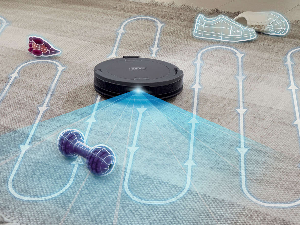 Detects & avoids objects