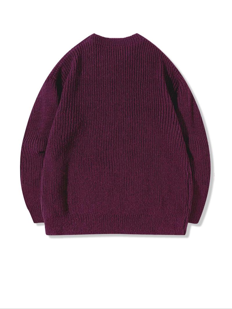 Men's Solid Drop Shoulder Cable Knit Sweater, Loose Casual Long Sleeve Round Neck Jumper for Fall & Winter, Fashion Men's Knitwear for Daily Wear