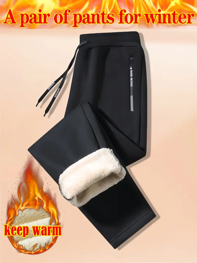 mens womens fleece lined casual sports pants elastic stretch solid color polyester joggers with zipper pockets outdoor camping hiking pants comfortable fashionable fall winter long trousers ideal for couples running hiking 95 polyester 5 elastane thick Product details 15