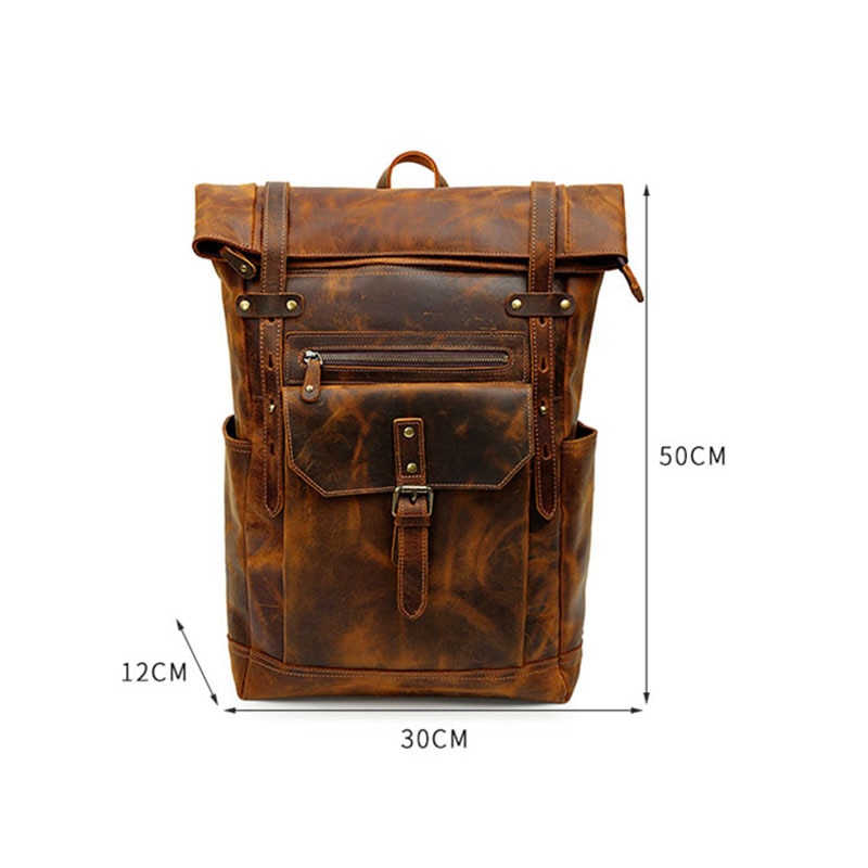Size Show of Woosir Leather Roll Top Backpack with Pockets