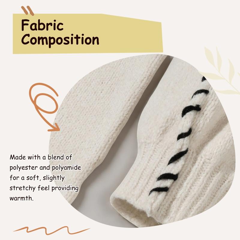 Women's Contrast Binding Drop Shoulder Sweater, Casual Long Sleeve Round Neck Jumper for Fall & Winter, Fashion Ladies' Knitwear for Daily Wear