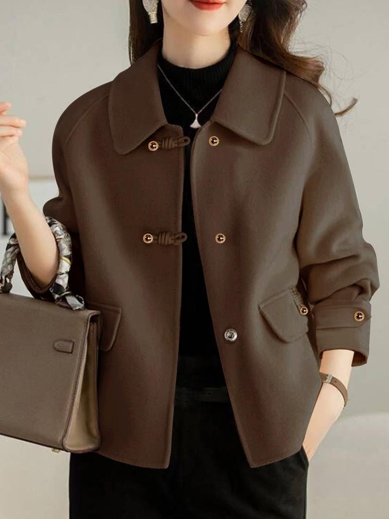 French Fashion Women's Autumn Winter Thicken Woolen Coat, Ladies Short Jacket, Elegant Casual Loose Double-Sided Floral Tweed Outerwear