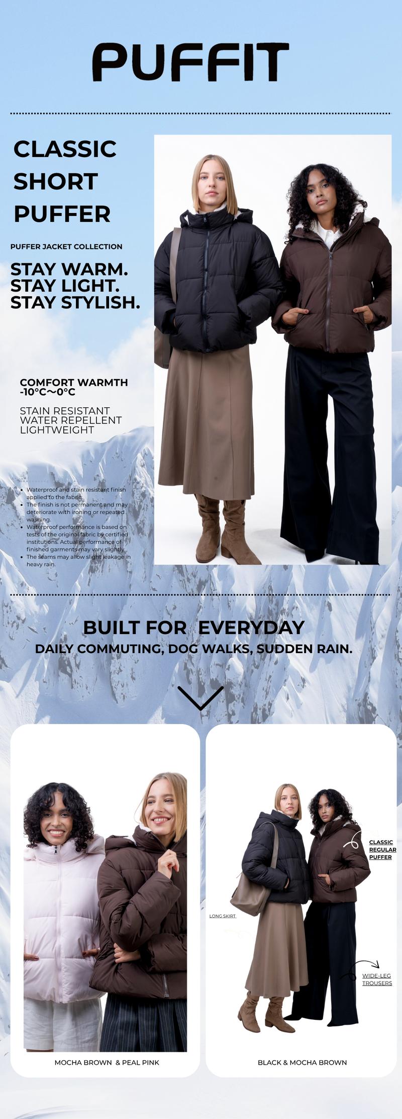 PUFFIT WarmCore Premium Short Puffer Jackets with Removable Hood & Optional Faux Fur Linging, Lady Casual Outerwear Longsleeves Zip Pockets Warm Quilted Coat