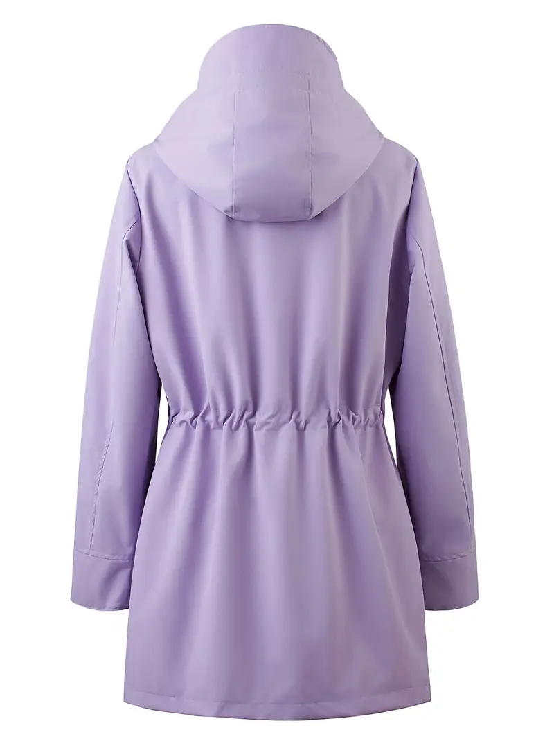 womens beige hooded zip up trench coat with drawstring waist multiple pockets casual long sleeve jacket for fall winter machine washable Product details 7