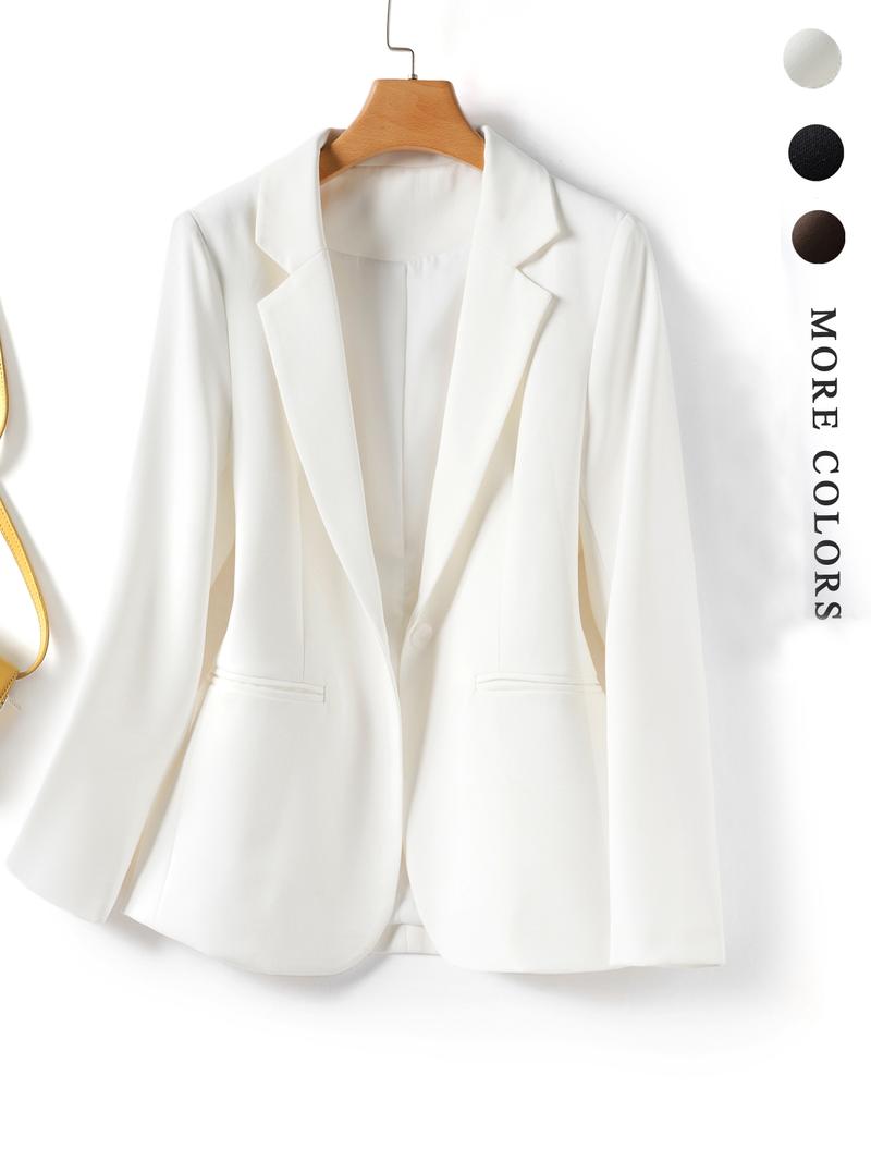 Elegant Women's Blazer Jacket, Fitted Woven Fabric, Long Sleeve Plain Design, Perfect for Office & Spring Autumn Wear