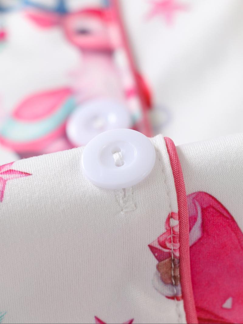 Two-piece Set Women's Christmas Print Button Front Pocket Shirt & Elastic Waist Pants Pyjama, Casual Comfy Long Sleeve Collared Top & Trousers Pyjama Set, Women's Sleepwear for Spring & Fall