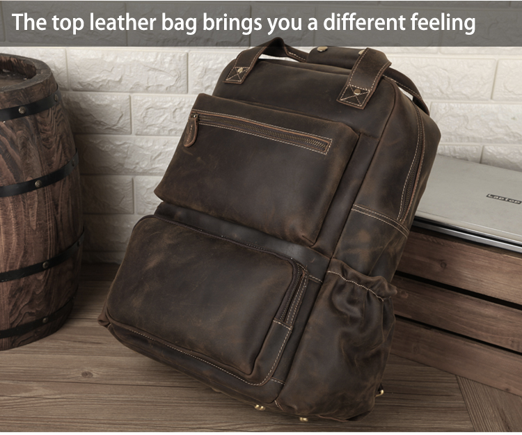 Front View of Woosir Men Leather Backpack with Handle