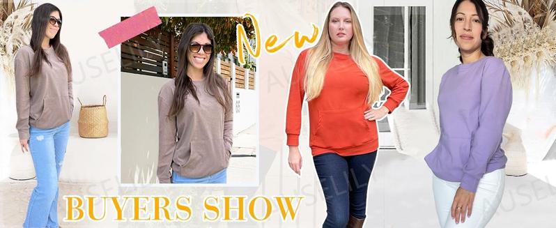 AUSELILY Women's Crewneck Hoodless Sweatshirt With Kangaroo Pocket Fleece Longsleeve Oversized Casual Style Shirt Lightweight Pullover