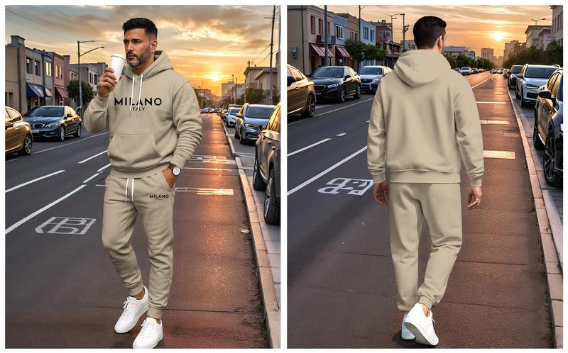 Men's Milano Printed Hoodie and Drawstring Sweatpants Set, Menswear, Casual Athletic Long Sleeve Hooded Jacket & Trousers for Fall & Winter, Men's Clothing for Daily Wear, Sportswear Indoor Outdoor, Tracksuit, Athleisure Summer Clothes