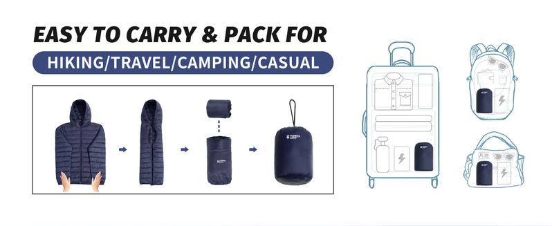 Pioneer Camp Mens Lightweight Packable Outdoor Puffer Jacket Hooded Insulated Thermal Puffy Winter Heated Jackets for Running Travle Casual Alternative Breathable Bubble Cotton Elastic Menswear Outdoor Coat