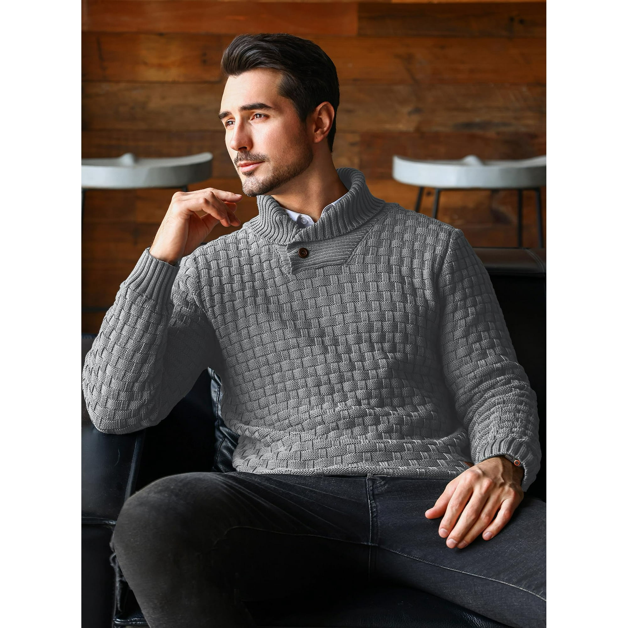 Zaitun Men's Turtleneck Sweater Pullover Stylish Shawl Collar Knit Top for Regular Fit