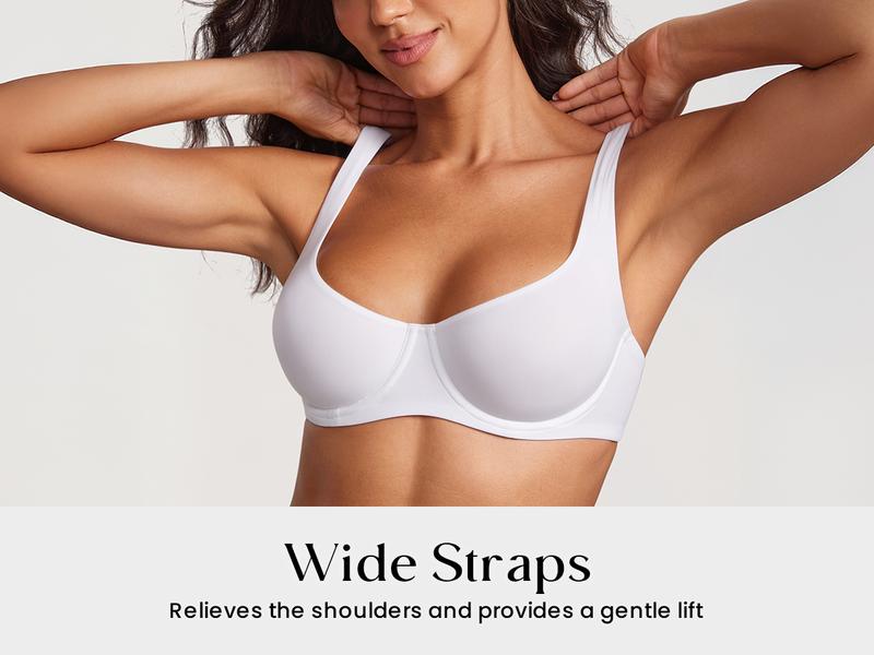 DOBREVA Women's Unlined Balconette Bra No Padded Underwire Supportive Plus Size Smooth Scoop Neck