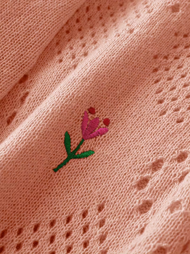 plus size floral embroidery sweater casual cut out long sleeve crew neck sweater for spring womens plus size clothing Product details 3