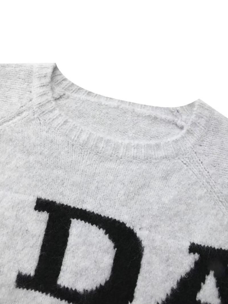 Women's Long Sleeve Knit Sweater, Loose-Fitting Round Neck Pullover, Soft Comfortable Elegant Casual Fashion Top for Fall & Winter