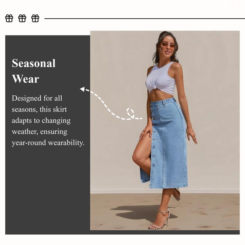 Women's Button Front Denim Skirt, Casual Fashion Skirt for Daily Wear, Ladies Bottoms for All Seasons