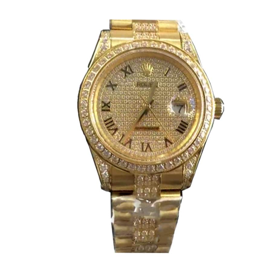 rolex datejust yellow gold diamond dial iced out replica