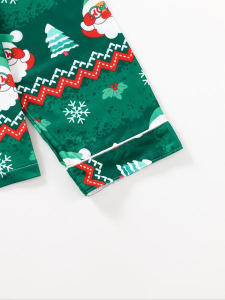 Women's Christmas Pajama Set, Santa Claus Print Long Sleeve Sleepwear, Lightweight Button-Up Top & Pants, Casual Fitted Nightgown