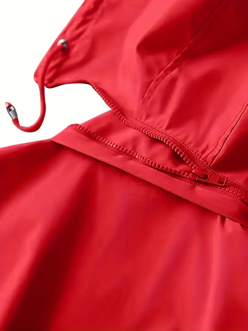 plus size womens plus size lightweight hooded windbreaker jacket casual zip up with adjustable waist long sleeves and pockets solid color for   outdoor spring jacket adjustable waist jacket durable fabric jacket details 22