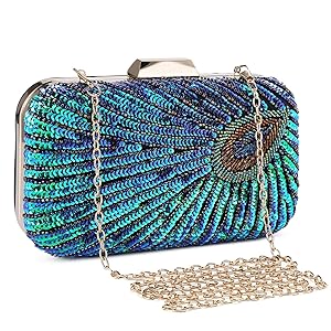 Beaded Sequin Peacock Evening Clutch Bags Party Wedding Purse
