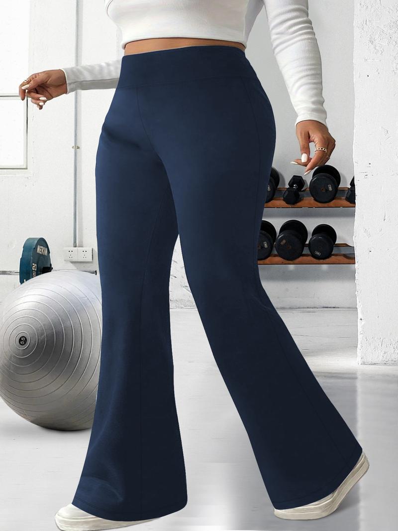 Plus Size Solid High Waist Flare Leg Leggings, Casual Comfy High Stretch Bell Bottom Trousers for Daily Wear, Women's Bottoms for Summer