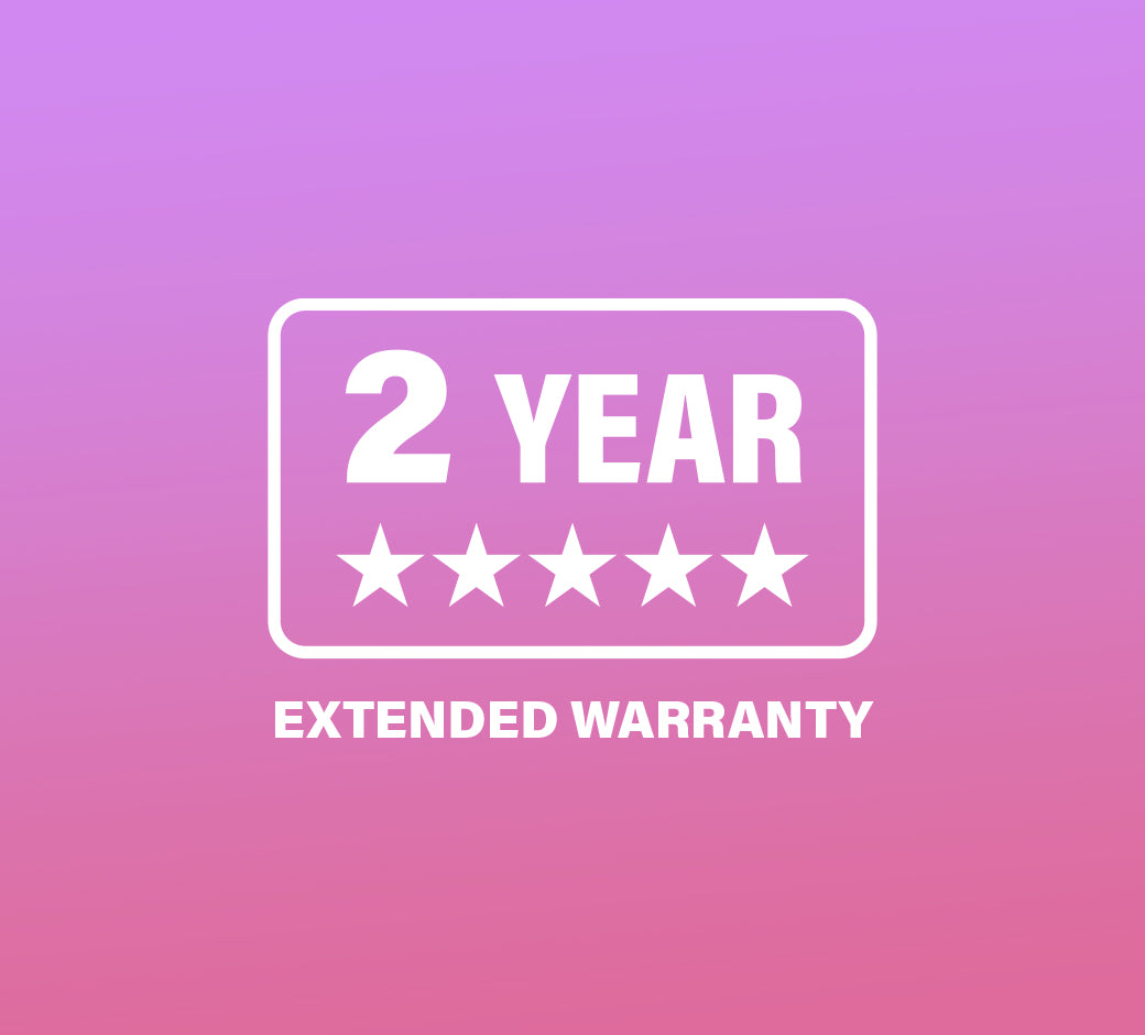 Graphic showing a 2-Year Extended Warranty badge with a gradient background.