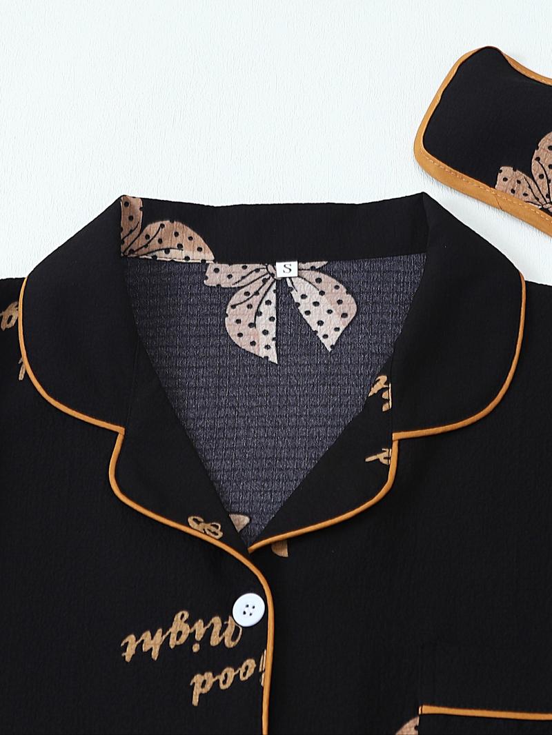 Women's All Over Print Top & Shorts & Pants & Accessories Pyjama Set, Casual Comfy Pj Set, Ladies Sleepwear for All Seasons