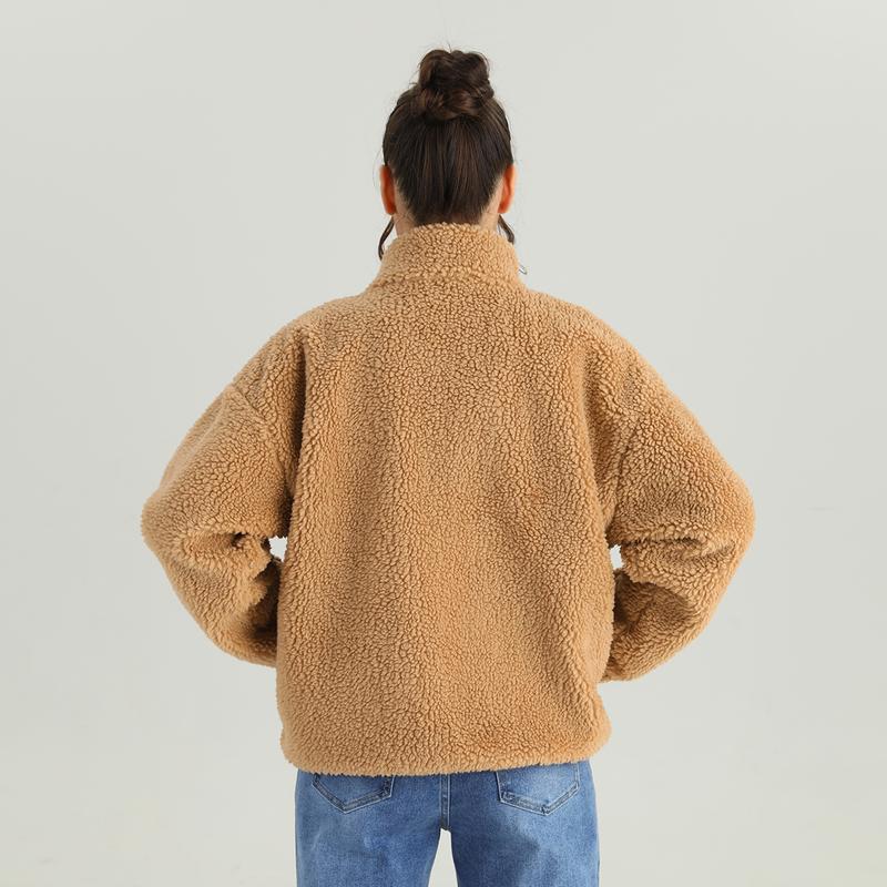 KatchMe Women's Cozy Mock Neck Side Pocket Zipper Fluffy Long Sleeve Outerwear, Versatile Faux Fur Fleece Coat for Fall & Winter, Comfort Solid Color Outfit（2）