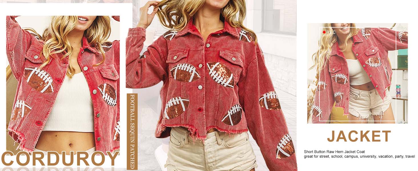 football sequin corduroy jacket red jackets for women