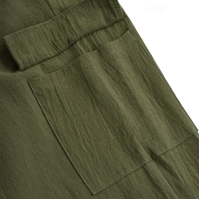 Men's Cargo Pants Trousers Summer Pants Beach Pants Gauze Pants Drawstring Elastic Waist Multi Pocket Plain Comfort Breathable Outdoor Daily Holiday Fashion Classic Style Black White 2025 - HK $181.2 –P5