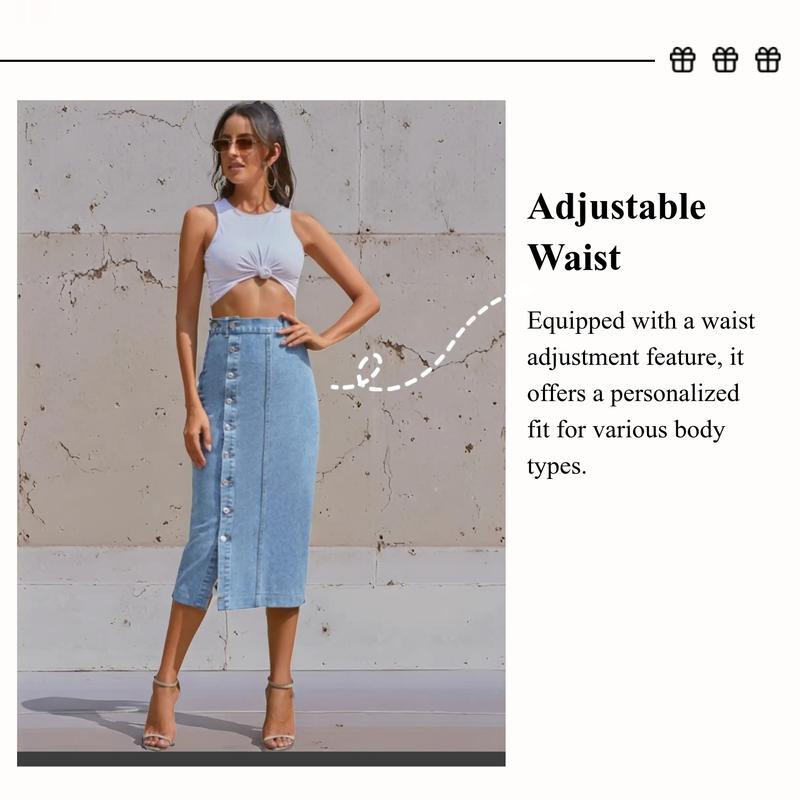 Women's Button Front Denim Skirt, Casual Fashion Skirt for Daily Wear, Ladies Bottoms for All Seasons