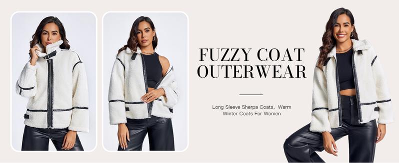 Imily Bela Womens Winter Faux Fur Coats Fleece Zip up Sherpa Moto Jackets Trendy Warm Leather Patchwork Outerwear