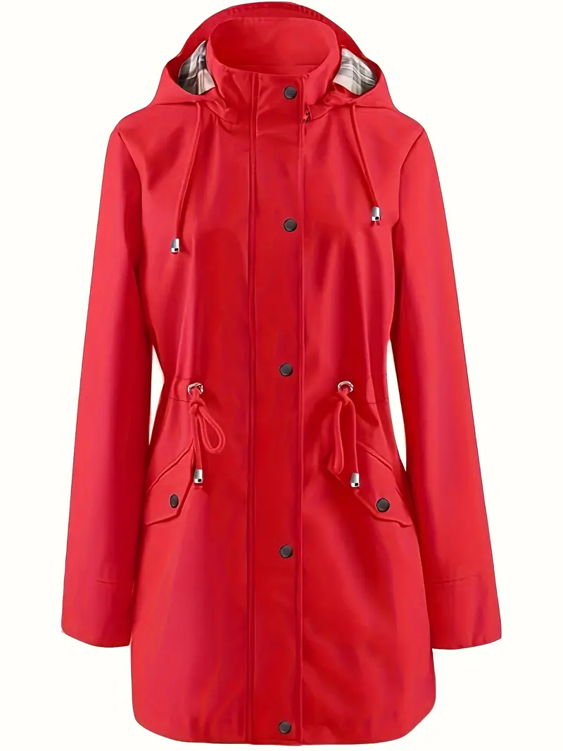 plus size womens plus size lightweight hooded windbreaker jacket casual zip up with adjustable waist long sleeves and pockets solid color for   outdoor spring jacket adjustable waist jacket durable fabric jacket details 24